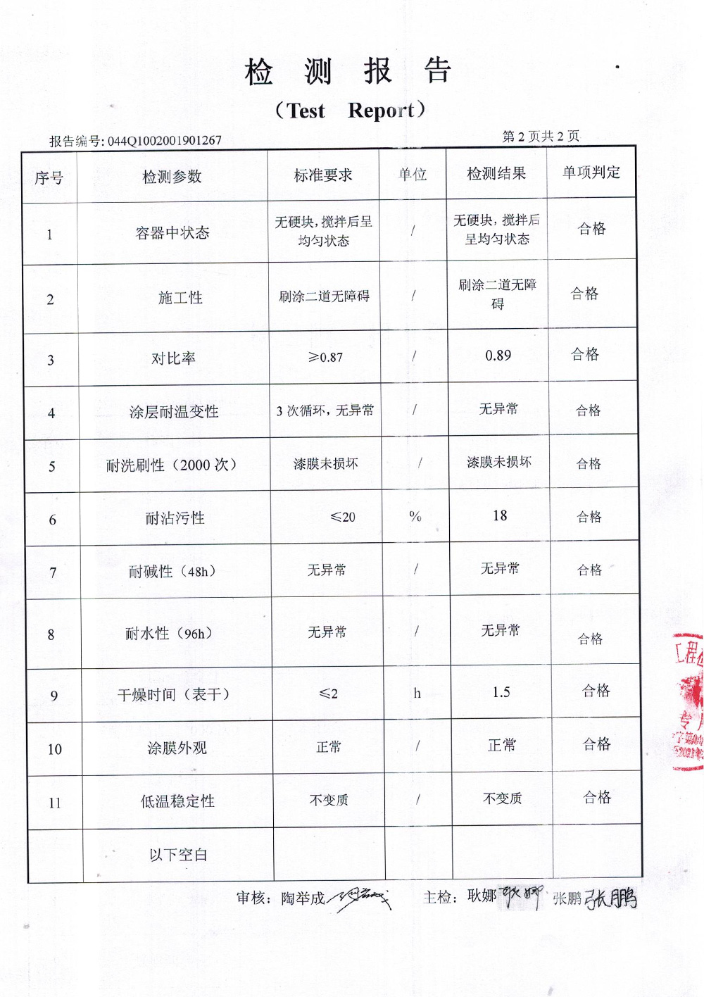 外墻乳膠漆檢測(cè)報(bào)告